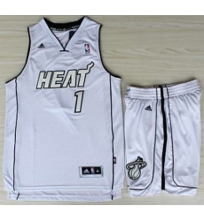 Miami Heat 1 Chris Bosh White Silver Number Revolution 30 Jerseys Shorts NBA Suits