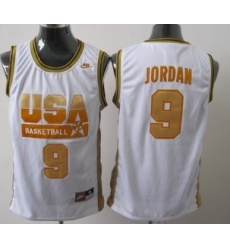 1992 Olympics Team USA 9 Michael Jordan White With Gold Swingman Jersey 