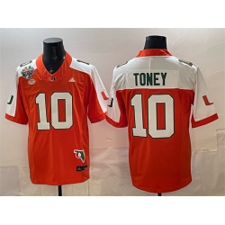 Men Miami Hurricanes 10 Malachi Toney Orange Alternate F U S E  Fiesta Bowl Champions  26 Florida Patch Stitched Football Jersey