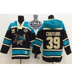 Men San Jose Sharks 39 Logan Couture Black Sawyer Hooded Sweatshirt 2016 Stanley Cup Final Patch Stitched NHL Jersey