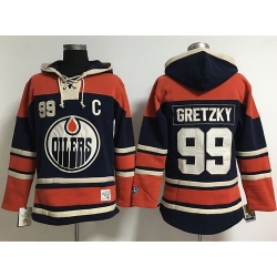 Edmonton Oilers 99 Wayne Gretzky Navy Blue Women Old Time Lacer NHL Hoodie