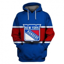 Men NY New York Rangers Blue All Stitched Hooded Sweatshirt