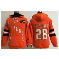 Women Philadelphia Flyers 28 Claude Giroux Orange Old Time Heidi NHL Hoodie