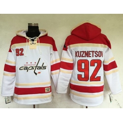 Men Washington Capitals 92 Evgeny Kuznetsov White Sawyer Hooded Sweatshirt Stitched NHL Jersey