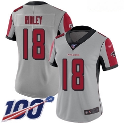 Falcons #18 Calvin Ridley Silver Women Stitched Football Limited Inverted Legend 100th Season Jersey