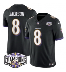 Men Baltimore Ravens 8 Lamar Jackson Black F U S E 2024 AFC North Division Champions Vapor Limited Football Jersey