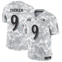 Men Baltimore Ravens 9 Justin Tucker 2024 F U S E Arctic Camo Salute To Service Limited Stitched Football Jersey