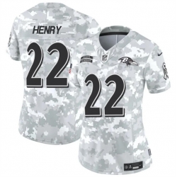 Women Baltimore Ravens 22 Derrick Henry 2024 F U S E Arctic Camo Salute To Service Limited Stitched Football Jersey