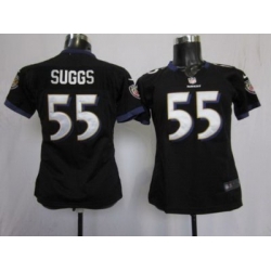 Women Nike Baltimore Ravens #55 Terrell Suggs Black Nike NFL Jerseys