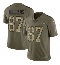 Youth Nike Ravens #87 Maxx Williams Olive Camo Stitched NFL Limited 2017 Salute to Service Jersey