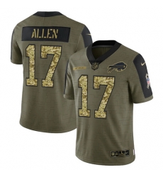 Men Buffalo Bills 17 Josh Allen 2021 Salute To Service Olive Camo Limited Stitched Jersey