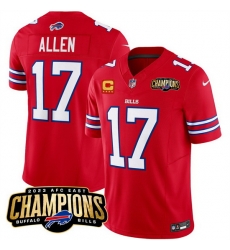 Men Buffalo Bills 17 Josh Allen Red 2023 F U S E  AFC East Champions With 4 Star C Ptach Stitched Football Jersey