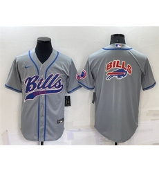 Men Buffalo Bills Grey Team Big Logo With Patch Cool Base Stitched Baseball Jersey