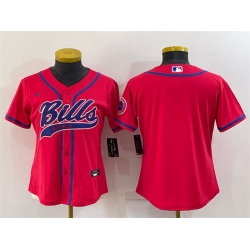 Women Buffalo Bills Blank Red With Patch Cool Base Stitched Baseball Jersey