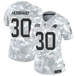 Women Carolina Panthers 30 Chuba Hubbard 2024 F U S E Arctic Camo Salute To Service Limited Stitched Football Jersey