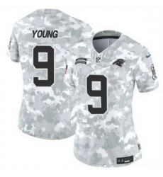 Women Carolina Panthers 9 Bryce Young 2024 F U S E Arctic Camo Salute To Service Limited Stitched Football Jersey