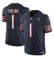 Men Chicago Bears 1 Justin Fields Navy 2023 F U S E  With John Madden Patch Vapor Limited Stitched Football Jersey