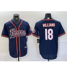 Men Chicago Bears 18 Caleb Williams Navy With Patch Cool Base Stitched Baseball Jersey