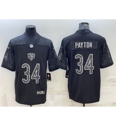 Men Chicago Bears 34 Walter Payton Black Reflective Limited Stitched Jersey