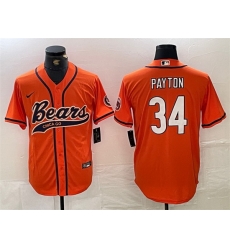 Men Chicago Bears 34 Walter Payton Orange With Patch Cool Base Stitched Baseball Jersey