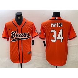 Men Chicago Bears 34 Walter Payton Orange With Patch Cool Base Stitched Baseball Jersey