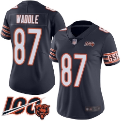 Women Chicago Bears 87 Tom Waddle Navy Blue Team Color 100th Season Limited Football Jersey