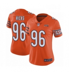 Womens Chicago Bears 96 Akiem Hicks Orange Alternate 100th Season Limited Football Jersey