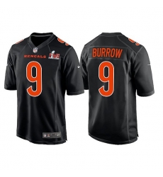 Men Cincinnati Bengals 9 Joe Burrow 2022 Black Super Bowl LVI Game Stitched Jersey