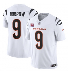 Men Cincinnati Bengals 9 Joe Burrow White 2025 F U S E  With 4 Star C Patch Vapor Untouchable Limited Stitched Football Jersey