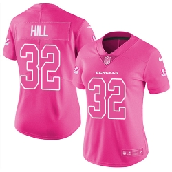 Womens Nike Bengals #32 Jeremy Hill Pink  Stitched NFL Limited Rush Fashion Jersey