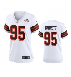 Women Cleveland Browns 95 Myles Garrett Nike 1946 Collection Alternate Game Limited NFL Jersey   White