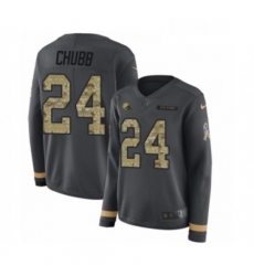 Womens Nike Cleveland Browns 24 Nick Chubb Limited Black Salute to Service Therma Long Sleeve NFL Jersey