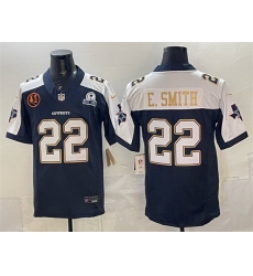 Men Dallas Cowboys 22 Emmitt Smith Navy F U S E  With John Madden Patch  26 Established In 1960 Patch Thanksgiving Vapor Limited Stitched Football Jersey