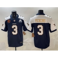 Men Dallas Cowboys 3 George pickens Navy F U S E  With John Madden Patch  26 Established In 1960 Patch Thanksgiving Vapor Limited Stitched Football Jersey
