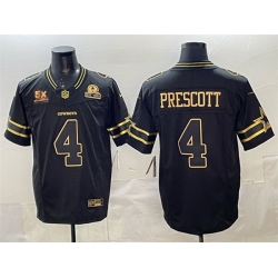 Men Dallas Cowboys 4 Dak Prescott Black Gold 2025 F U S E  With 5x Super Bowl Champions  26 Established In 1960 Patch Vapor Limited Stitched Football Jerse