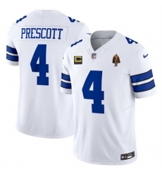 Men Dallas Cowboys 4 Dak Prescott White 2025 F U S E  With 4 star C Patch And Walter Payton Patch Vapor Limited Stitched Football Jersey