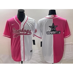 Men Dallas Cowboys Pink White Split Team Big Logo Cool Base Stitched Baseball Jersey