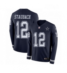 Mens Nike Dallas Cowboys 12 Roger Staubach Limited Navy Blue Therma Long Sleeve NFL Jersey