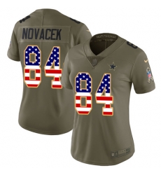 Nike Cowboys #84 Jay Novacek Olive USA Womens Flag 2017 Salute to Service NFL Limited Jersey