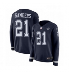 Womens Nike Dallas Cowboys 21 Deion Sanders Limited Navy Blue Therma Long Sleeve NFL Jersey