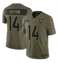 Men Denver Broncos 14 Courtland Sutton Olive 2025 F U S E  Salute to Service Limited Stitched Football Jersey