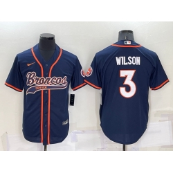 Men Denver Broncos 3 Russell Wilson Navy Cool Base Stitched Baseball Jersey