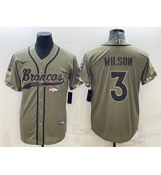 Men Denver Broncos 3 Russell Wilson Olive 2022 Salute To Service Cool Base Stitched Baseball Jersey