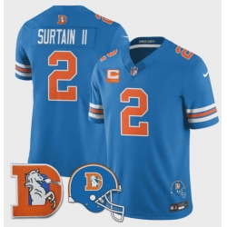 Men Denver Broncos Throwback 3 Times Champions Patch Vapor Limited All Stitched Blue #2 Patrick Surtain II Jersey