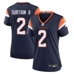 Women Nike Denver Broncos 2 Patrick Surtain II Navy Blue Vapor Limited Jersey