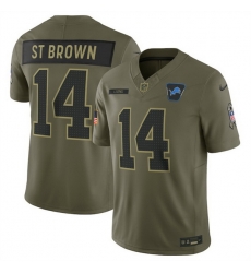 Men Detroit Lions 14 Amon Ra St Brown Olive 2025 Salute to Service Limited Stitched Football Jersey Men Detroit Lions 14 Amon Ra St Brown Olive 2025 Salute to Service Limited Stitched Football Jersey