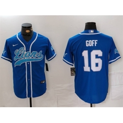 Men Detroit Lions 16 Jared Goff Blue Cool Base Stitched Baseball Jersey