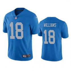 Men Detroit Lions 18 Jameson Williams Blue Vapor Untouchable Limited Stitched Jersey