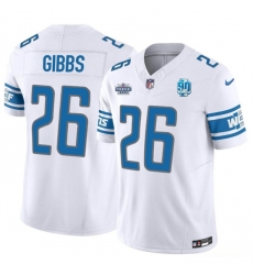 Men Detroit Lions 26 Jahmyr Gibbs White 2023 F U S E  With Prem1ere Patch 90th Anniversary Vapor Untouchable Limited Stitched Football Jersey