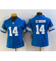 Women Detroit Lions 14 Amon Ra St Brown Blue 2024 F U S E Vapor Limited Stitched Jersey